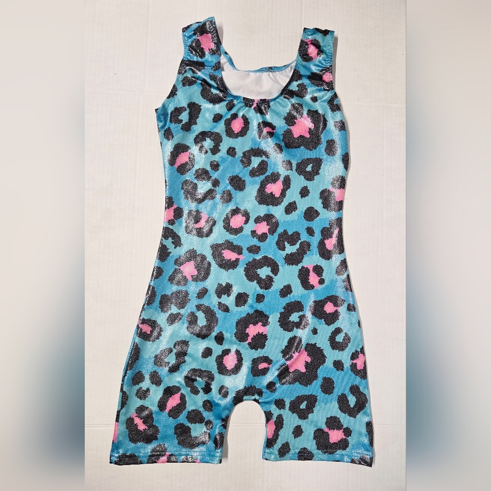 Blue Pink Cheetah Print 1 Piece Gymnastics Leotard 150 11/12
